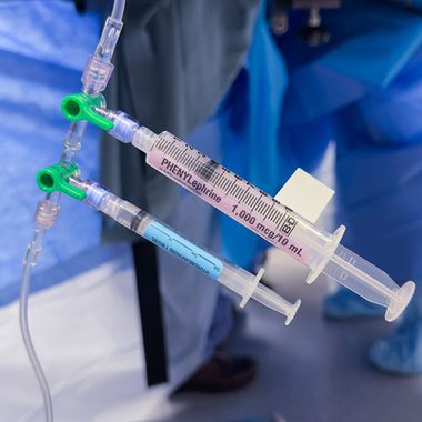 Prepared anesthesia syringes on a sterile field for IV sedation